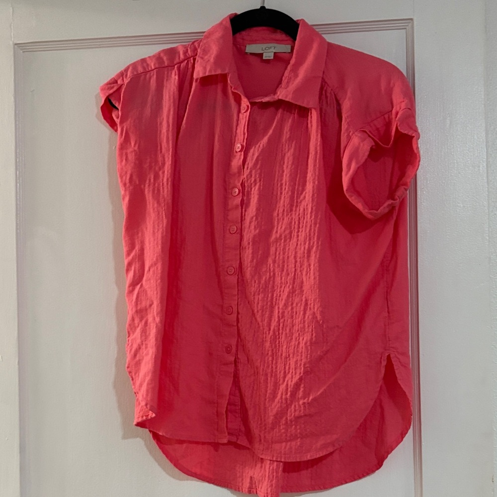 LOFT Vibrant Coral Short Sleeve Shirt